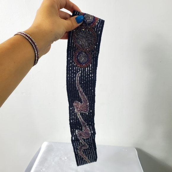 Vintage Delill Beaded Wearable Art Belt 1980s Handmade Glamour (Size S) - Picture 4 of 7